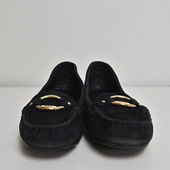 Lauren Ralph Lauren Candace Gold Ring Black Suede Ballet Flats Women's US9.5 UK7 - Picture 11 of 16